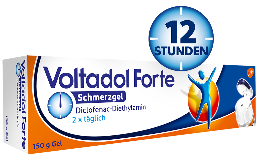Schmerzlinderung bis zu 12 Stunden<br> Voltadol Forte Schmerzgel